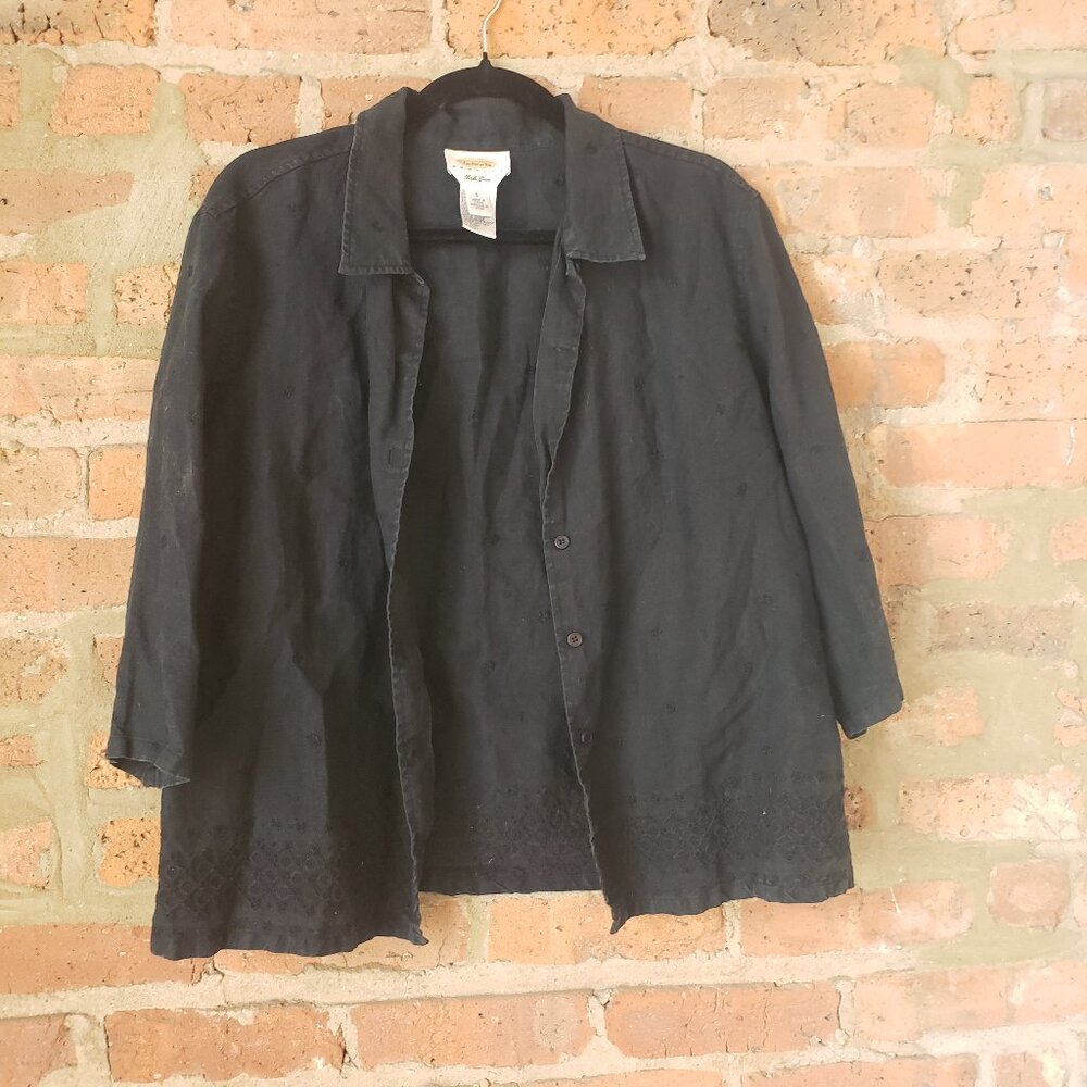 Vintage Talbot's 100% Irish Linen button up top with eyelet embroidery